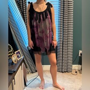 Floral Black and Pink Women's Dress 100% Silk, floaty